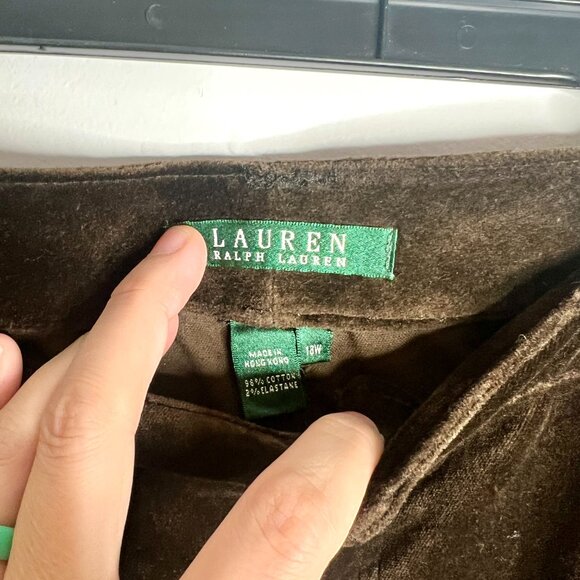 Lauren Ralph Lauren Chocolate Brown Velvet Straight Leg Mid-Rise Pants Sz 18W - Picture 2 of 3